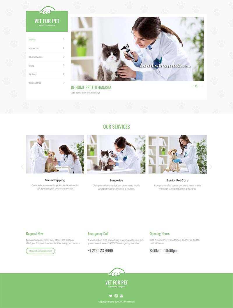 Bootstrap绿色宠物医院网站html模板-D站-dildil共享平台